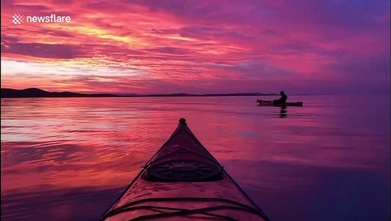 Colourful sunset filmed from a kayak in Croatia