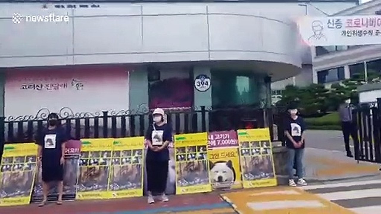 Animal rights activists hold protest against dog meat consumption in South Korea