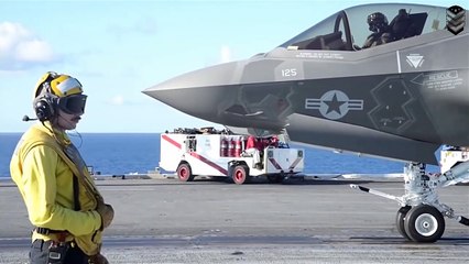 Unbelievable Moment 20 Tonne F-35 and AV-8b Harrier Vertical Take off On Aircraft Carrier