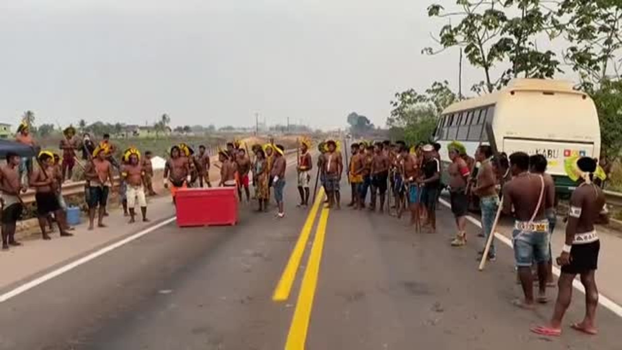 Manifestantes indígenas bloquean una carretera en Brasil para demandar protección ante el COVID-19