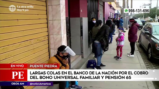 Largas colas en el Banco de la Nación por el cobro del Bono Universal Familiar y Pensión 65 | Primera Edición (HOY)