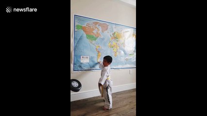 Adorable 3-year-old boy memorizes US state capitals while practising Taekwondo