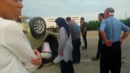 Köpeğe çarptı, takla atarak durabildi