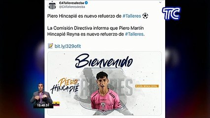 El ecuatoriano Piero Hincapié es nuevo jugador de Talleres de Córdoba de Argentina