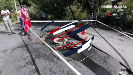 Beşiktaş'ta yol çöktü, araç içine düştü