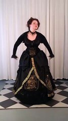 Model in a Hufflepuff victorian corset gown
