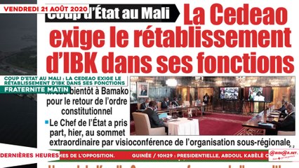 Le Titrologue du 21 Août 2020 : Coup d’Etat au Mali, la CEDEAO exige le rétablissement d’IBK dans ses fonctions