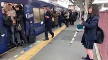 Japanese train station during rush hour