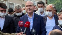 İçişleri Bakanı Süleyman Soylu, sel felaketinin yaşandığı Giresun’un Dereli ilçesinde incelemelerde bulundu