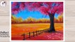Easy and beautiful landscape painting with red tree __ Pallavi Drawing Academy _