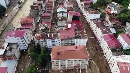 Giresunun Dereli ilçesinde selin ortaya çıkardığı tablo havadan görüntülendi