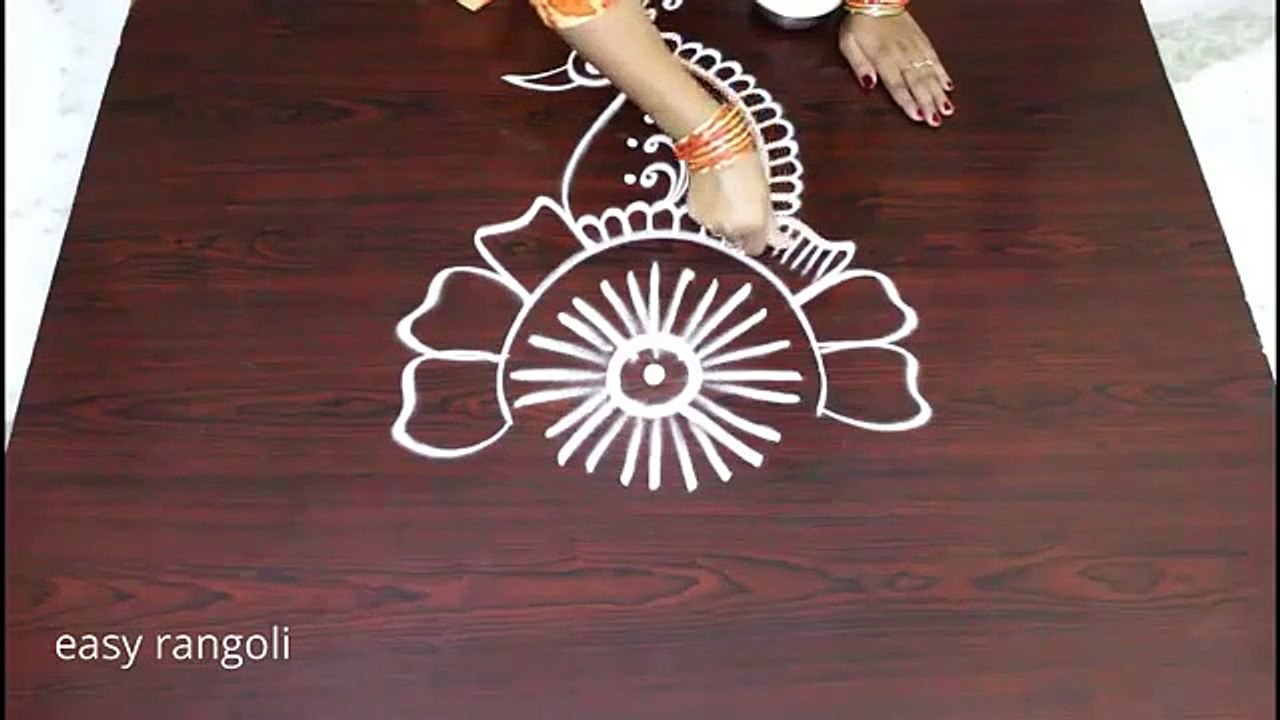 Creative Peacock, kolam designs without dots,    simple & easy rangoli ,   freehand muggulu designs