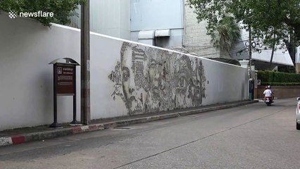 Impressive Portuguese wall carving outside the Portuguese Embassy in Thailand