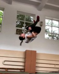 Girl Front Flips and Rolls Twice in air Before Landing