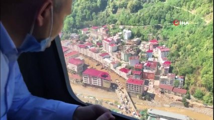 İçişleri Bakanı Süleyman Soylu Giresun'daki sel bölgesinde havadan incelemelerde bulundu