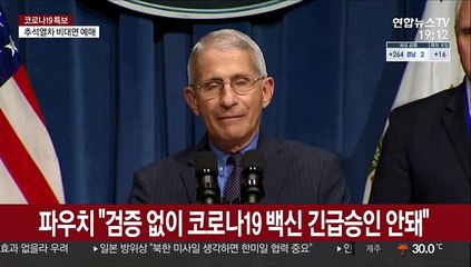 파우치 "검증 없이 코로나19 백신 긴급승인 안돼"