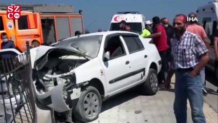 3 kişilik ailenin aracı korkuluklara saplandı