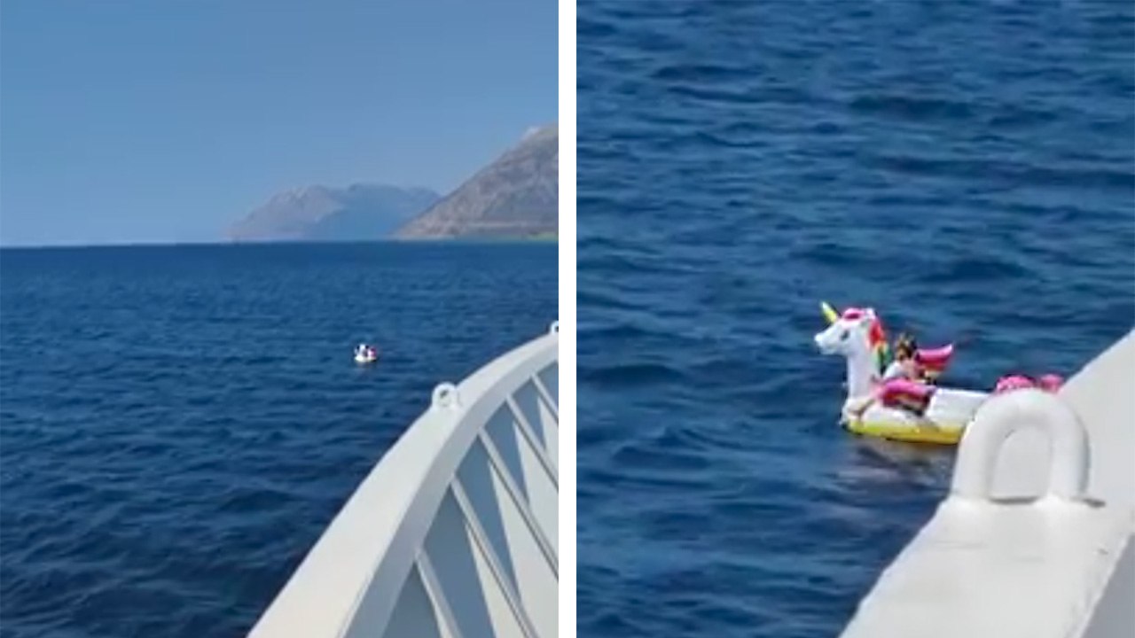 Un ferry pêche une petite fille sur sa licorne