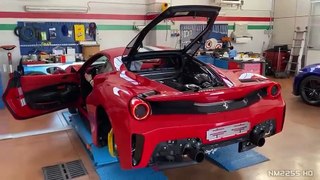 Ferrari 488 Pista with Novitec Rosso Exhaust SCREAMING on the DYNO!   800 HP Feat. Flames!