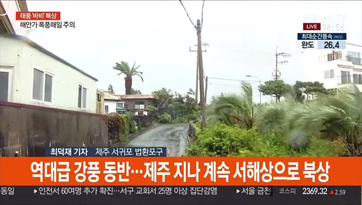 태풍 '바비' 제주에서 북상중…곳곳 피해 속출