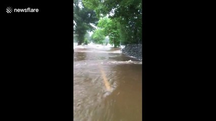 Flooding caused by Storm Francis leaves roads in Wales submerged