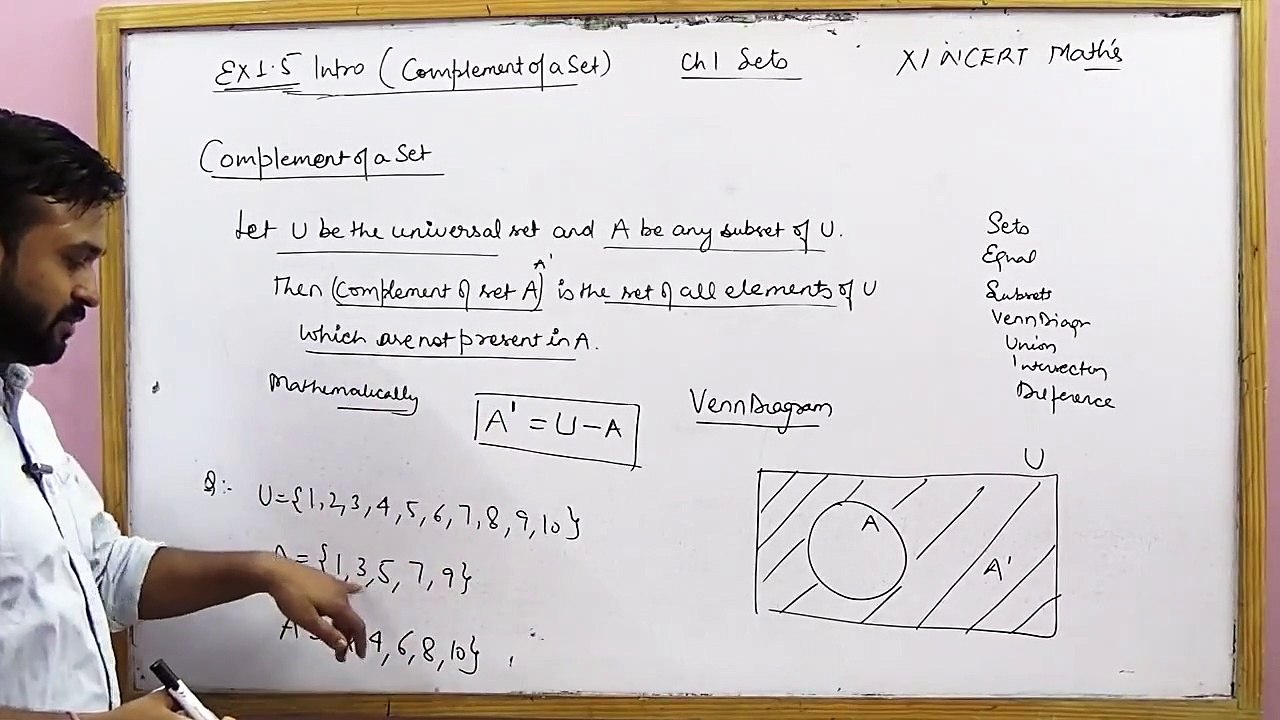 Complement of a Set _ Ex 1.5 Introduction Ch 1 Sets Class 11 NCERT Maths