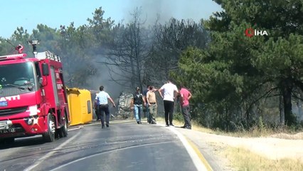 Trafik kazası sonucu çıkan yangın kontrol altına alındı
