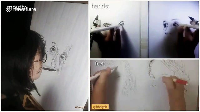 Filipina artist draws incredible celebrity portraits with her mouth, hands and both feet