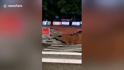 Road collapses in southern China due to heavy rain