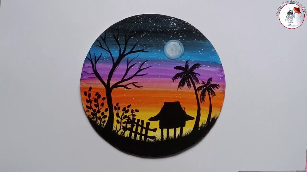 How to draw colourful evening time painting with poster colour __ Pallavi Drawin