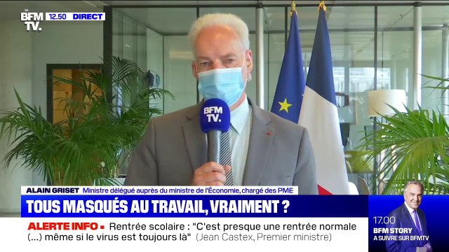 Masque au travail: le ministre chargé des PME Alain Griset estime qu' une semaine doit permettre d'adopter le nouveau plan