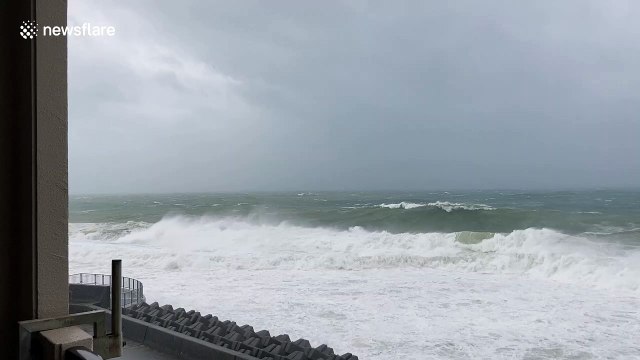 Rough seas as remnants of Typhoon Maysak pass over southern Japan