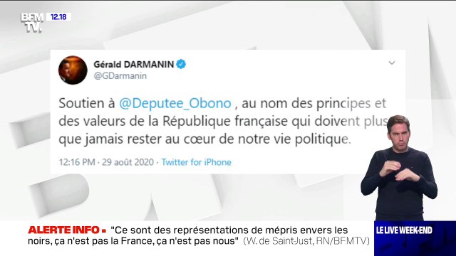 Couverture de Valeurs Actuelles: Gérald Darmanin apporte son soutien à Danièle Obono