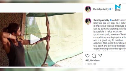 Watch, Shilpa Shetty tries her hand at Archery, says never too old to learn" a new sport