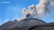 Spectacular drone footage shows plume of ash spewing from Mount Etna
