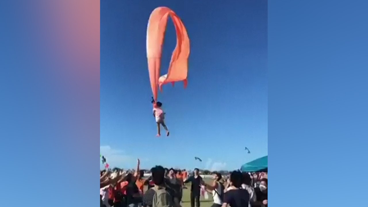 3-year old girl in Taiwan lifted high into the air by giant kite