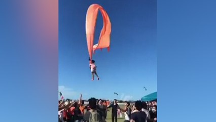 3-year old girl in Taiwan lifted high into the air by giant kite