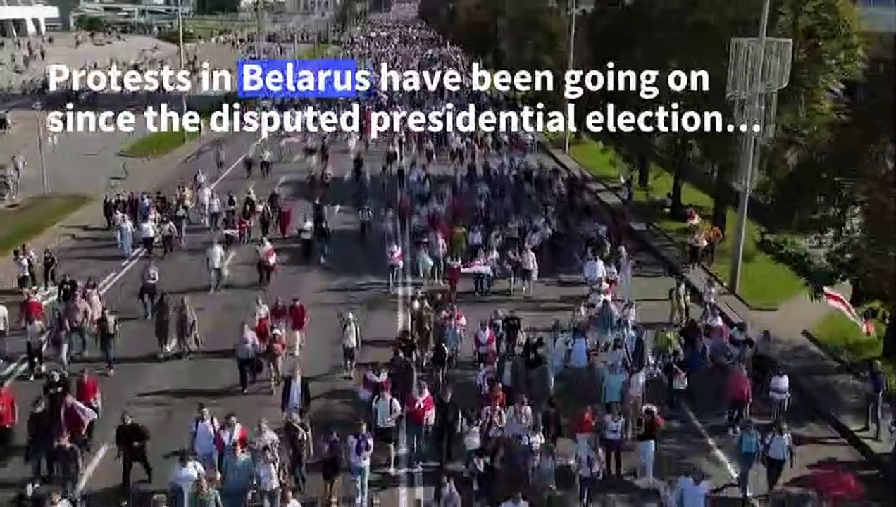 Belarus: Drone footage of anti-government rally in Minsk