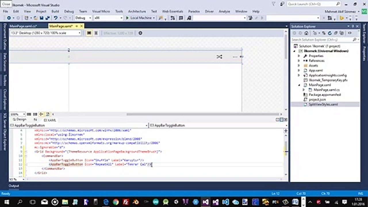 WİNDOWS 10 UYGULAMA GELİŞTİRME. 4. CommandBar Kullanımı