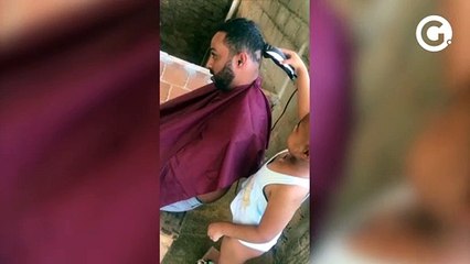 Ana Lívia Lima Ferreira raspou os cabelos do tio neste domingo (31)