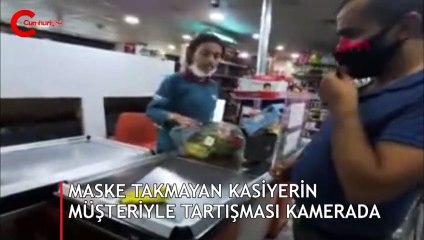 Arnavutköy'de maske takmayan kasiyerin müşteriyle tartışması kamerada