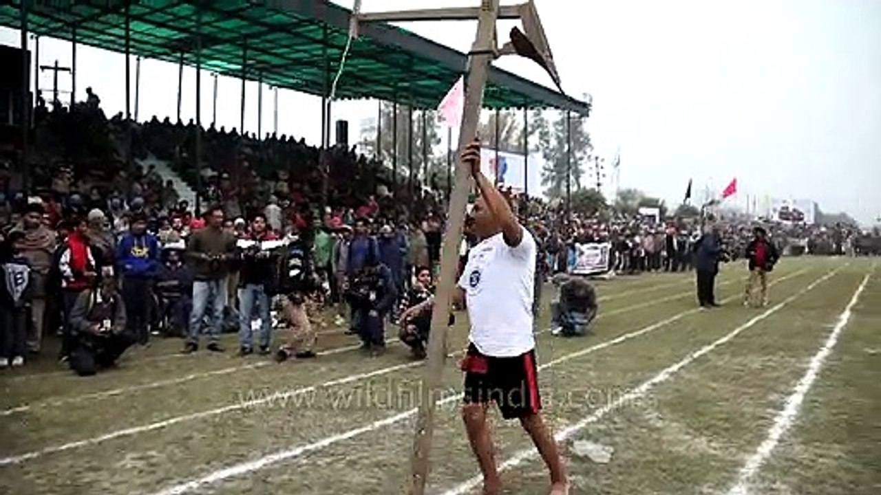 Plough lifting with teeth - happens only at Rural Olympics