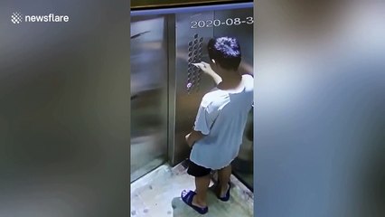 Chinese boy applies superglue on lift buttons