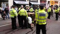 Extinction Rebellion activists lock arms in tree trunk outside Home Office