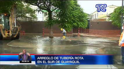 Autoridades ya trabajan en tubería rota en el sur de Guayaquil