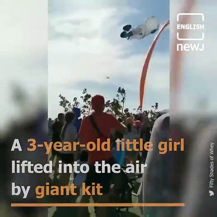 Giant Kite Takes 3 Year Old Tiny Tot On The Ride Of Her Life