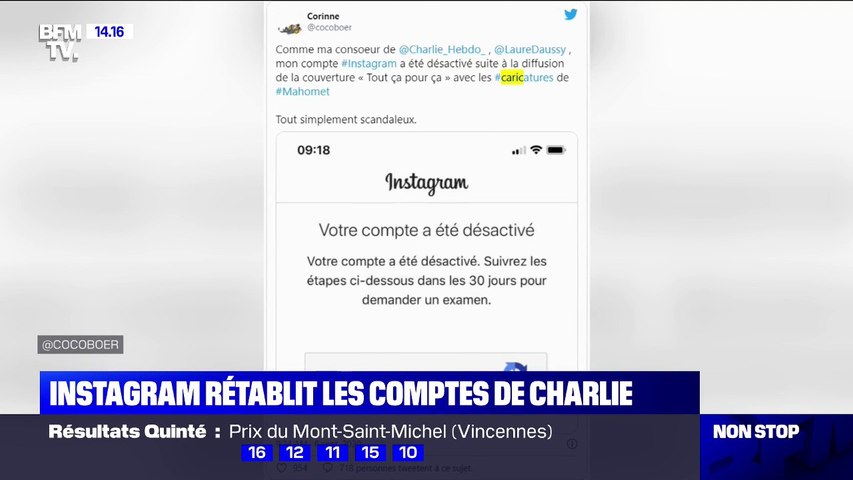 Instagram Retablit Les Comptes De Membres De Charlie Hebdo Suspendus Apres La Diffusion De La Derniere Une Du Journal Satirique Video Dailymotion