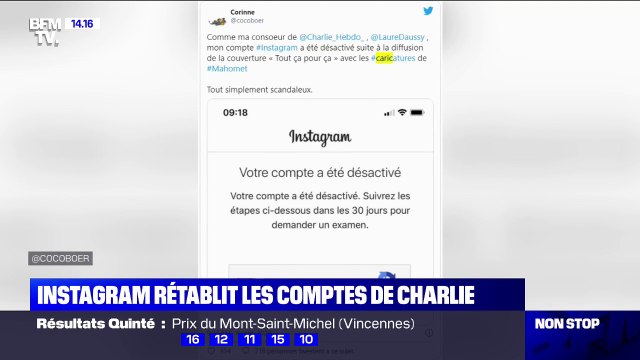 Instagram rétablit les comptes de membres de Charlie Hebdo, suspendus après la diffusion de la dernière Une du journal satirique