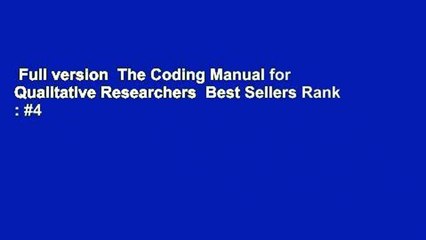 Full version  The Coding Manual for Qualitative Researchers  Best Sellers Rank : #4