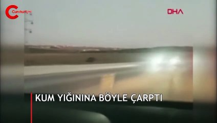 Arnavutköy'de ilginç kaza; Trafiğe kapalı yolda kum yığınına böyle çarptı